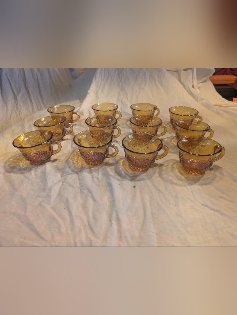 RESERVE Indiana Glass Amber-Orange Embossed Glass Tea Cups - Set